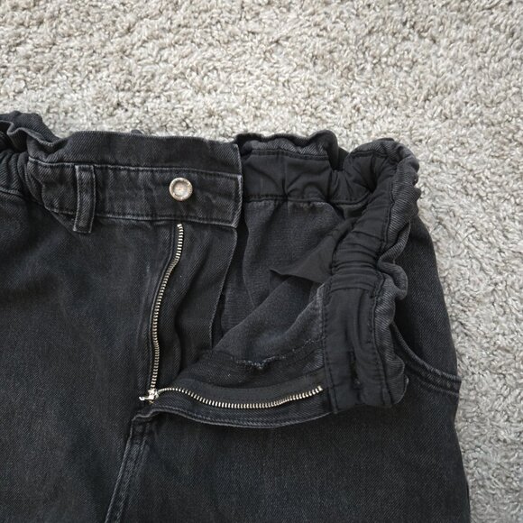 Zara Baggy Paper Bag Barrel Jeans Faded Black High Rise Stretch Waist 6 - Picture 3 of 7